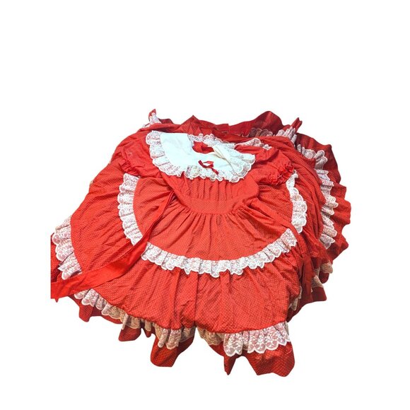 Vintage Red Polka Dot Girls Dress With Lace Trim & Peter Pan Collar By Mini Worl - Picture 1 of 6